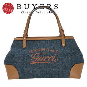 Gucci Tote Bag Denim Leather Indigo Blue Brown Shoulder